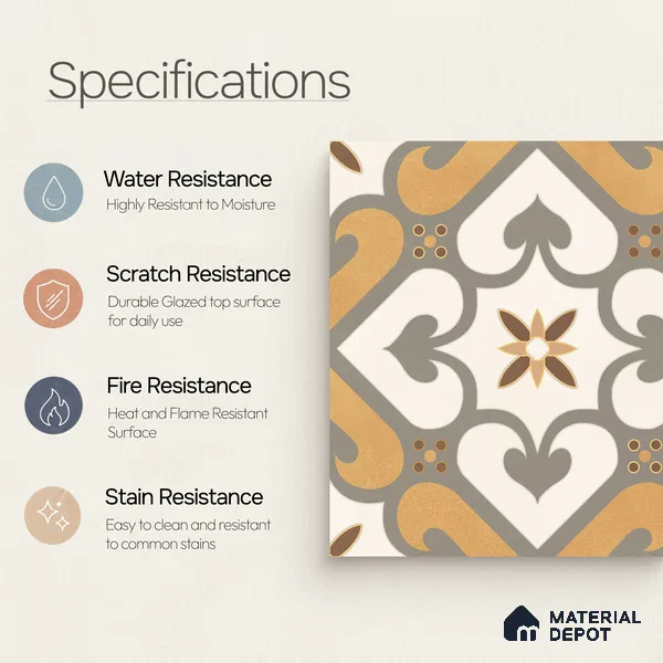 Multifired Moroccan Floor & Wall Tile TL 05678 B Zellige Ivory Lattice 12 x 12 inch Vitrified Matte Finish - 9 mm | Suitable for Living Room, Bathroom, Kitchen & Backsplash