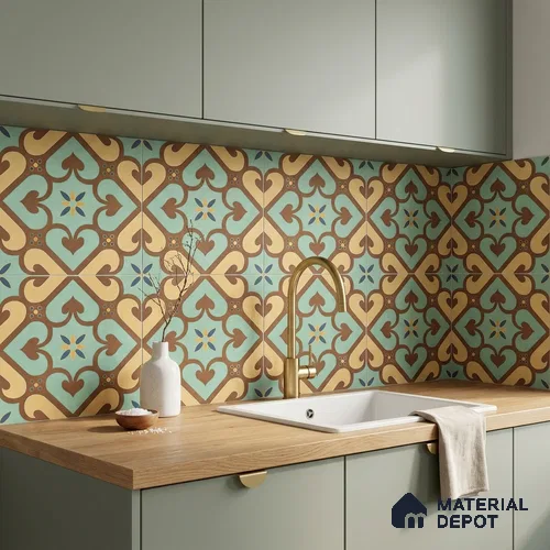 Multifired Moroccan Floor & Wall Tile TL 05678 Zellige Cerulean Lattice 1 ft x 1 ft Vitrified Matte Finish - 9 mm | Suitable for Kitchen, Bathroom, Balcony
