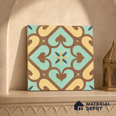 Multifired Moroccan Floor & Wall Tile TL 05678 Zellige Cerulean Lattice 12 x 12 inch Vitrified Matte Finish - 9 mm | Suitable for Living Room, Bathroom, Kitchen & Backsplash