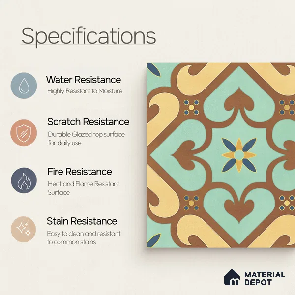 Multifired Moroccan Floor & Wall Tile TL 05678 Zellige Cerulean Lattice 12 x 12 inch Vitrified Matte Finish - 9 mm | Suitable for Living Room, Bathroom, Kitchen & Backsplash