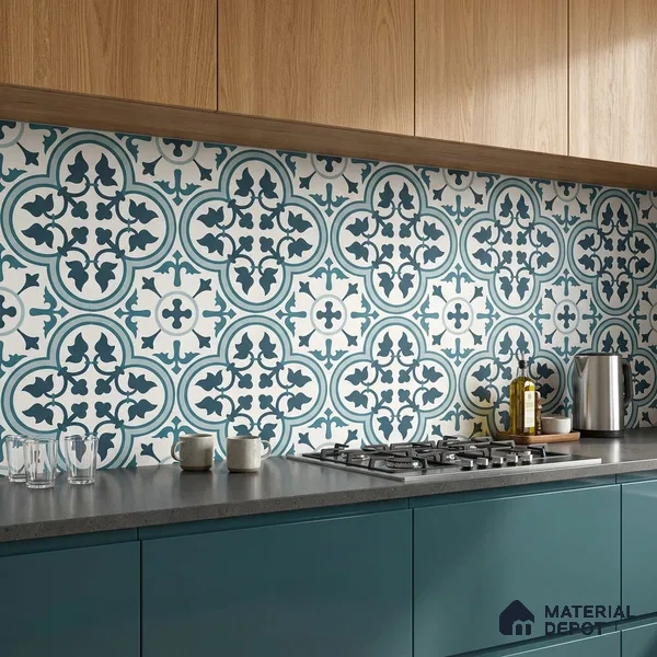 Multifired Moroccan Floor & Wall Tile TL 05683 B Zellige Aqua Mist 12 x 12 inch Vitrified Matte Finish - 9 mm | Suitable for Living Room, Bathroom, Kitchen & Backsplash