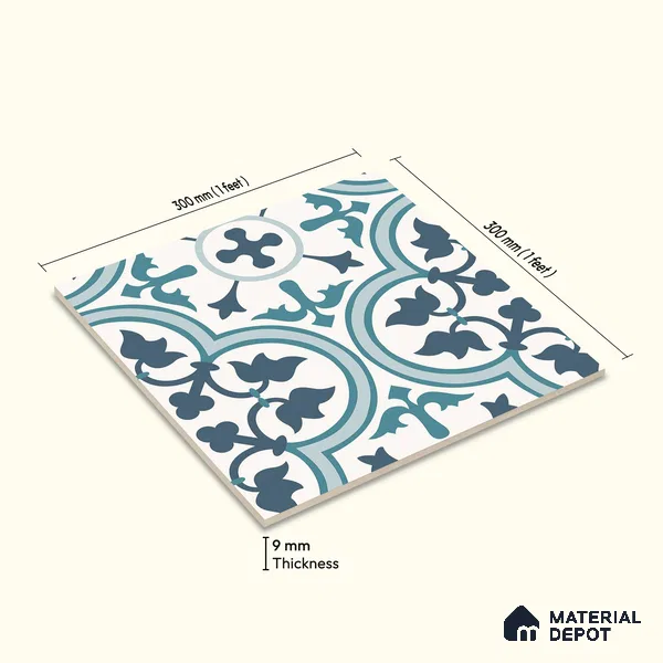 Multifired Moroccan Floor & Wall Tile TL 05683 B Zellige Aqua Mist 12 x 12 inch Vitrified Matte Finish - 9 mm | Suitable for Living Room, Bathroom, Kitchen & Backsplash