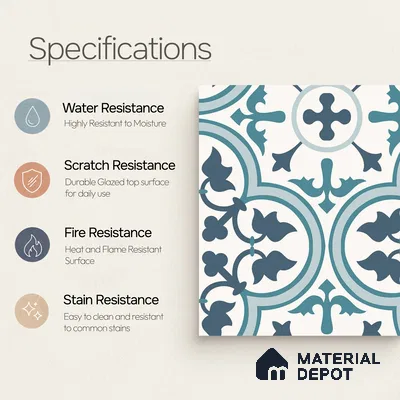 Multifired Moroccan Floor & Wall Tile TL 05683 B Zellige Aqua Mist 12 x 12 inch Vitrified Matte Finish - 9 mm | Suitable for Living Room, Bathroom, Kitchen & Backsplash