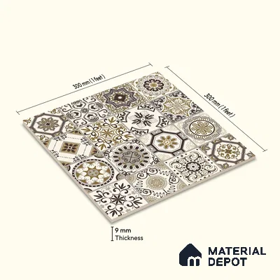 Multifired Moroccan Floor & Wall Tile TL 05684 B Zellige Rich Bruno 12 x 12 inch Vitrified Matte Finish - 9 mm | Suitable for Living Room, Bathroom, Kitchen & Backsplash