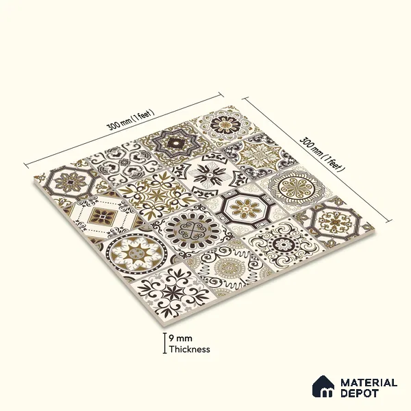 Multifired Moroccan Floor & Wall Tile TL 05684 B Zellige Rich Bruno 12 x 12 inch Vitrified Matte Finish - 9 mm | Suitable for Living Room, Bathroom, Kitchen & Backsplash