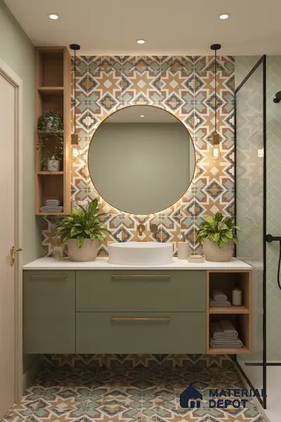 Multifired Moroccan Floor & Wall Tile TL 05685 Zellige Rodin Emerald 1 ft x 1 ft Vitrified Matte Finish - 9 mm | Suitable for Bathroom, Kitchen & Backsplash
