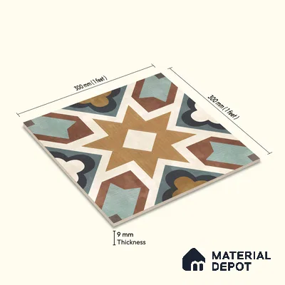 Multifired Moroccan Floor & Wall Tile TL 05685 Zellige Rodin Emerald 1 ft x 1 ft Vitrified Matte Finish - 9 mm | Suitable for Bathroom, Kitchen, Balcony