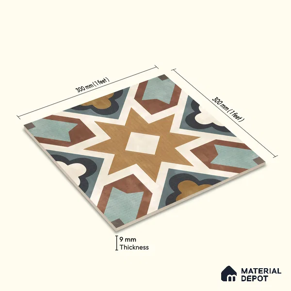 Multifired Moroccan Floor & Wall Tile TL 05685 Zellige Rodin Emerald 1 ft x 1 ft Vitrified Matte Finish - 9 mm | Suitable for Bathroom, Kitchen, Balcony
