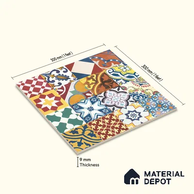Multifired Moroccan Floor & Wall Tile TL 05687 Zellige Golden Klimt 1 ft x 1 ft Vitrified Matte Finish - 9 mm | Suitable for Kitchen, Bathroom, Balcony
