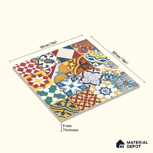 Multifired Moroccan Floor & Wall Tile TL 05687 Zellige Golden Klimt 1 ft x 1 ft Vitrified Matte Finish - 9 mm | Suitable for Kitchen, Bathroom, Balcony