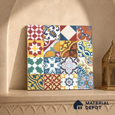Multifired Moroccan Floor & Wall Tile TL 05687 Zellige Golden Klimt 1 ft x 1 ft Vitrified Matte Finish - 9 mm | Suitable for Kitchen, Bathroom, Balcony
