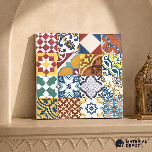 Multifired Moroccan Floor & Wall Tile TL 05687 Zellige Golden Klimt 1 ft x 1 ft Vitrified Matte Finish - 9 mm | Suitable for Kitchen, Bathroom, Balcony