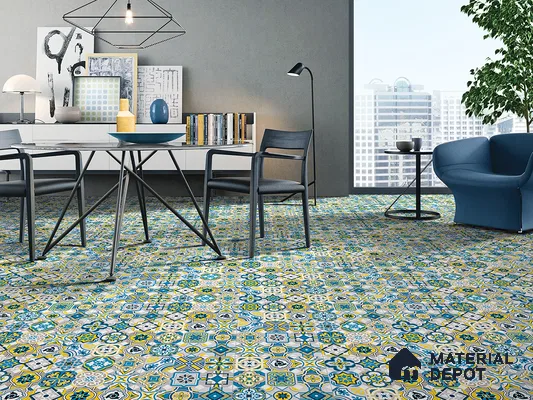 Multifired Moroccan Floor & Wall Tile TL 05688 Zellige Amber Azraq 1 ft x 1 ft Vitrified Matte Finish - 9 mm | Suitable for Kitchen, Bathroom, Balcony