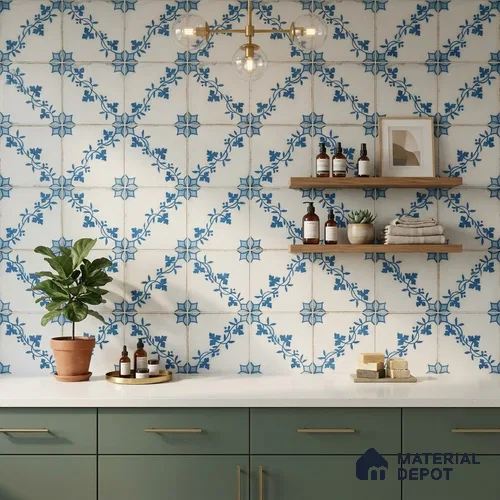 Multifired Moroccan Floor & Wall Tile TL 05693 Zellige Ivy Breeze 1 ft x 1 ft Vitrified Matte Finish - 9 mm | Suitable for Kitchen, Bathroom, Balcony