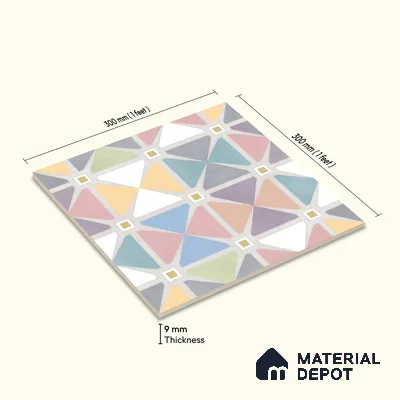 Multifired Moroccan Floor & Wall Tile TL 05694 Zellige Garden Mist 1 ft x 1 ft Vitrified Matte Finish - 9 mm | Suitable for Bathroom, Kitchen & Backsplash