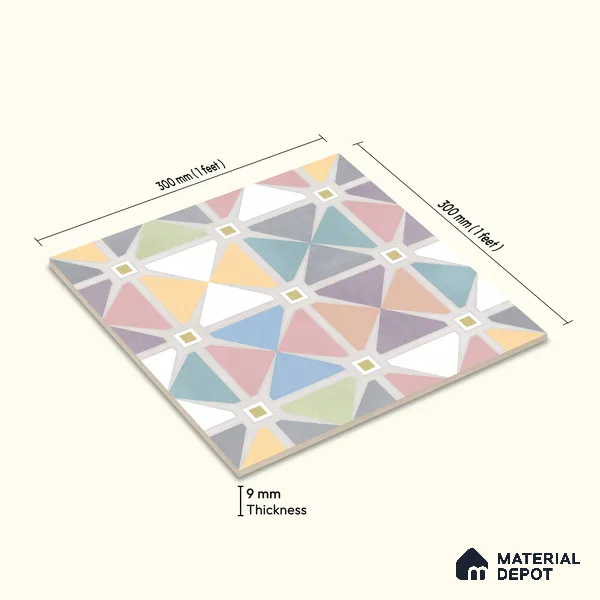 Multifired Moroccan Floor & Wall Tile TL 05694 Zellige Garden Mist 1 ft x 1 ft Vitrified Matte Finish - 9 mm | Suitable for Bathroom, Kitchen & Backsplash