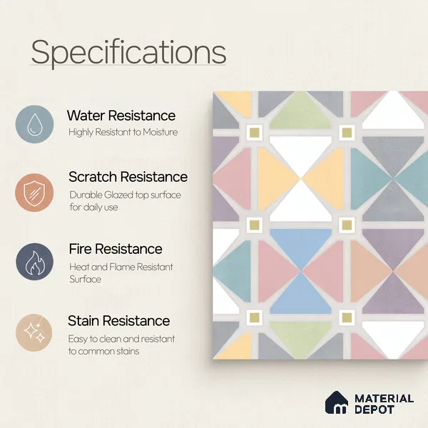 Multifired Moroccan Floor & Wall Tile TL 05694 Zellige Garden Mist 1 ft x 1 ft Vitrified Matte Finish - 9 mm | Suitable for Bathroom, Kitchen & Backsplash