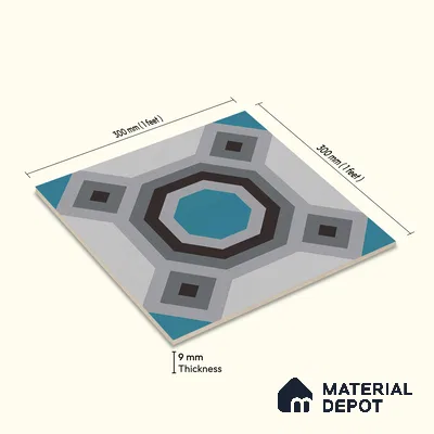 Multifired Moroccan Floor & Wall Tile TL 05695 Zellige Aqua Haven 12 x 12 inch Vitrified Matte Finish - 9 mm | Suitable for Living Room, Bathroom, Kitchen & Backsplash