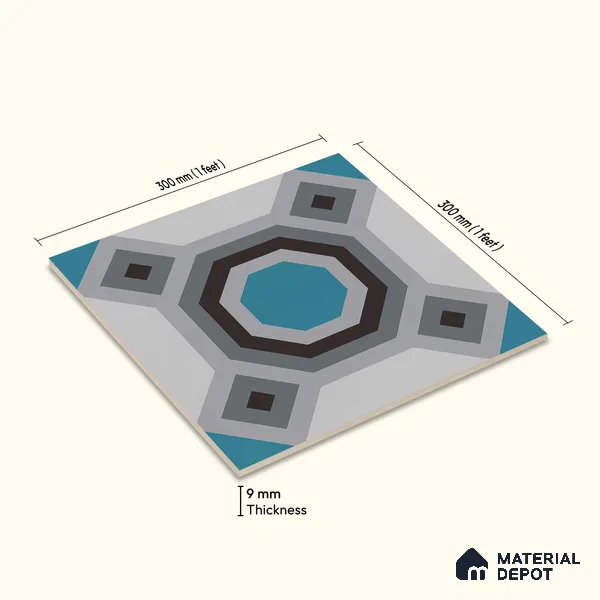 Multifired Moroccan Floor & Wall Tile TL 05695 Zellige Aqua Haven 12 x 12 inch Vitrified Matte Finish - 9 mm | Suitable for Living Room, Bathroom, Kitchen & Backsplash