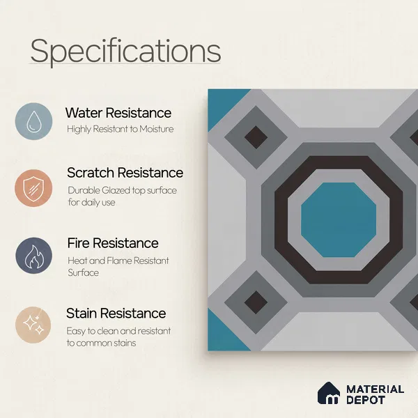 Multifired Moroccan Floor & Wall Tile TL 05695 Zellige Aqua Haven 12 x 12 inch Vitrified Matte Finish - 9 mm | Suitable for Living Room, Bathroom, Kitchen & Backsplash