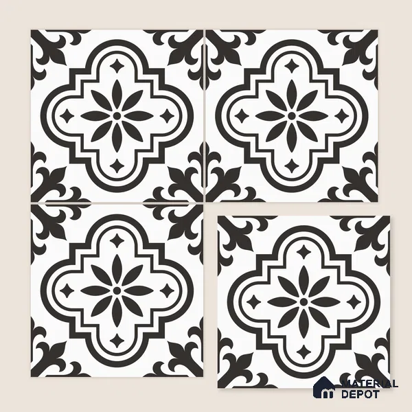 Multifired Moroccan Floor & Wall Tile TL 05696 Zellige Floral Lines 12 x 12 inch Vitrified Matte Finish - 9 mm | Suitable for Living Room, Bathroom, Kitchen & Backsplash