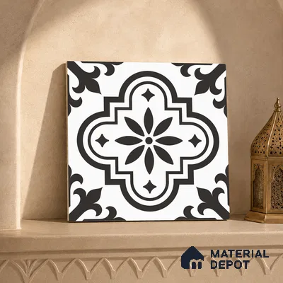 Multifired Moroccan Floor & Wall Tile TL 05696 Zellige Floral Lines 12 x 12 inch Vitrified Matte Finish - 9 mm | Suitable for Living Room, Bathroom, Kitchen & Backsplash