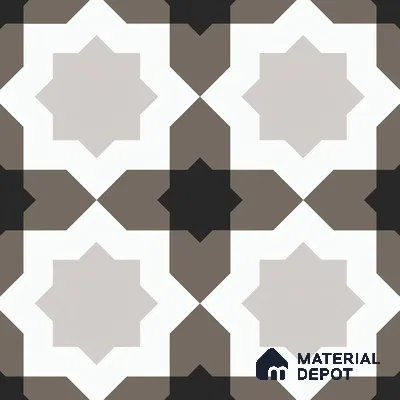 Multifired Moroccan Floor & Wall Tile TL 05697 Zellige Star Taupe 1 ft x 1 ft Vitrified Matte Finish - 9 mm | Suitable for Bathroom, Kitchen & Backsplash
