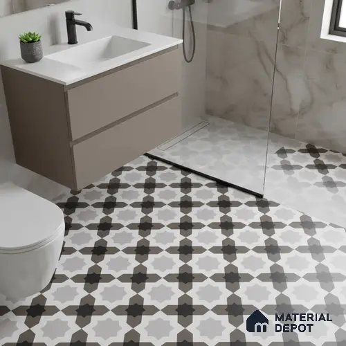 Multifired Moroccan Floor & Wall Tile TL 05697 Zellige Star Taupe 1 ft x 1 ft Vitrified Matte Finish - 9 mm | Suitable for Bathroom, Kitchen & Backsplash
