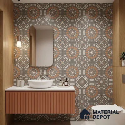 Multifired Moroccan Floor & Wall Tile TL 05698 Zellige Sepia Bloom 12 x 12 inch Vitrified Matte Finish - 9 mm | Suitable for Living Room, Bathroom, Kitchen & Backsplash