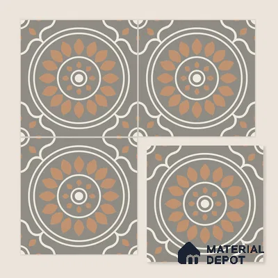 Multifired Moroccan Floor & Wall Tile TL 05698 Zellige Sepia Bloom 12 x 12 inch Vitrified Matte Finish - 9 mm | Suitable for Living Room, Bathroom, Kitchen & Backsplash