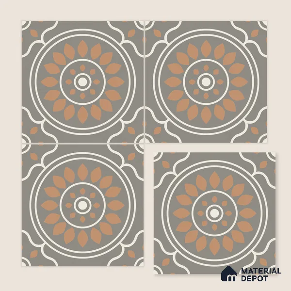 Multifired Moroccan Floor & Wall Tile TL 05698 Zellige Sepia Bloom 12 x 12 inch Vitrified Matte Finish - 9 mm | Suitable for Living Room, Bathroom, Kitchen & Backsplash