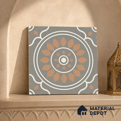 Multifired Moroccan Floor & Wall Tile TL 05698 Zellige Sepia Bloom 12 x 12 inch Vitrified Matte Finish - 9 mm | Suitable for Living Room, Bathroom, Kitchen & Backsplash