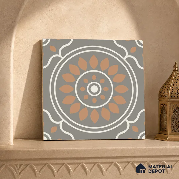 Multifired Moroccan Floor & Wall Tile TL 05698 Zellige Sepia Bloom 12 x 12 inch Vitrified Matte Finish - 9 mm | Suitable for Living Room, Bathroom, Kitchen & Backsplash