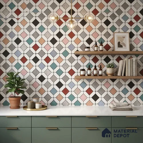Multifired Moroccan Floor & Wall Tile TL 05700 Zellige Spectral Design 1 ft x 1 ft Vitrified Matte Finish - 9 mm | Suitable for Kitchen, Bathroom, Balcony