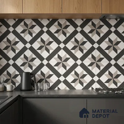 Multifired Moroccan Floor & Wall Tile TL 05701 Zellige Lined Flora 12 x 12 inch Vitrified Matte Finish - 9 mm | Suitable for Living Room, Bathroom, Kitchen & Backsplash
