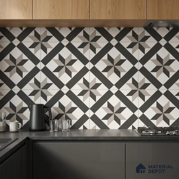 Multifired Moroccan Floor & Wall Tile TL 05701 Zellige Lined Flora 12 x 12 inch Vitrified Matte Finish - 9 mm | Suitable for Living Room, Bathroom, Kitchen & Backsplash