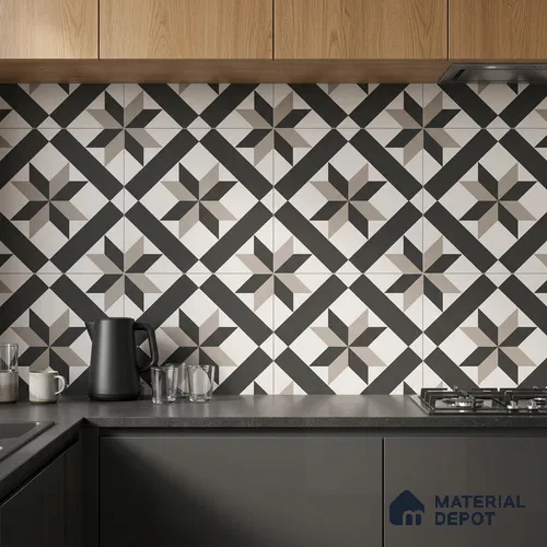 Multifired Moroccan Floor & Wall Tile TL 05701 Zellige Lined Flora 1 ft x 1 ft Vitrified Matte Finish - 9 mm | Suitable for Kitchen, Bathroom, Balcony