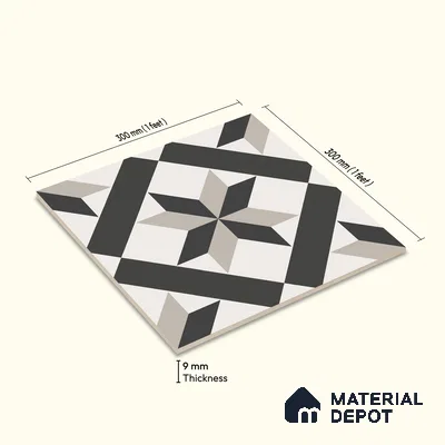 Multifired Moroccan Floor & Wall Tile TL 05701 Zellige Lined Flora 12 x 12 inch Vitrified Matte Finish - 9 mm | Suitable for Living Room, Bathroom, Kitchen & Backsplash