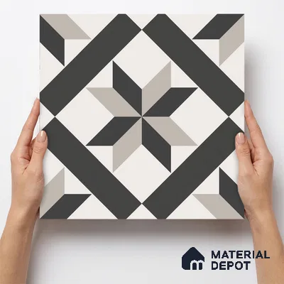 Multifired Moroccan Floor & Wall Tile TL 05701 Zellige Lined Flora 12 x 12 inch Vitrified Matte Finish - 9 mm | Suitable for Living Room, Bathroom, Kitchen & Backsplash