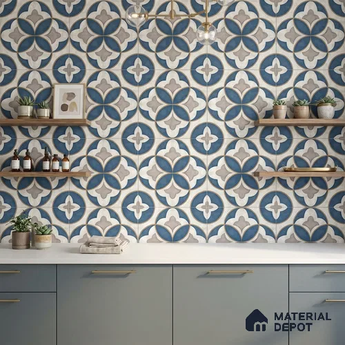Multifired Moroccan Floor & Wall Tile TL 05702 Zellige Iris Design 1 ft x 1 ft Vitrified Matte Finish - 9 mm | Suitable for Kitchen, Bathroom, Balcony