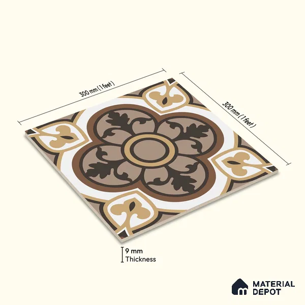 Multifired Moroccan Floor & Wall Tile TL 05703 Zellige Cream Damask 12 x 12 inch Vitrified Matte Finish - 9 mm | Suitable for Living Room, Bathroom, Kitchen & Backsplash