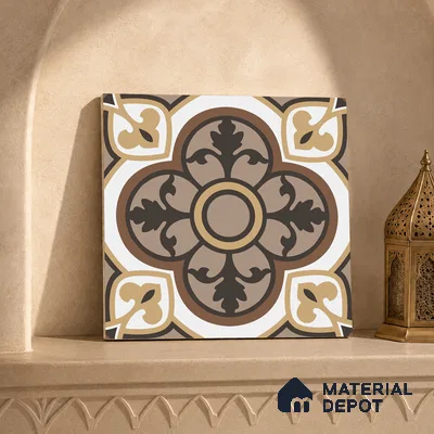 Multifired Moroccan Floor & Wall Tile TL 05703 Zellige Cream Damask 12 x 12 inch Vitrified Matte Finish - 9 mm | Suitable for Living Room, Bathroom, Kitchen & Backsplash