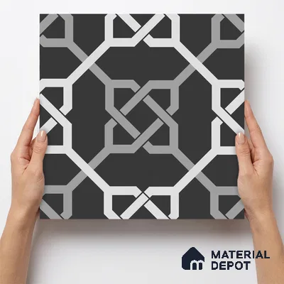 Multifired Moroccan Floor & Wall Tile TL 05706 B Zellige Black Geometrics 12 x 12 inch Vitrified Matte Finish - 9 mm | Suitable for Living Room, Bathroom, Kitchen & Backsplash