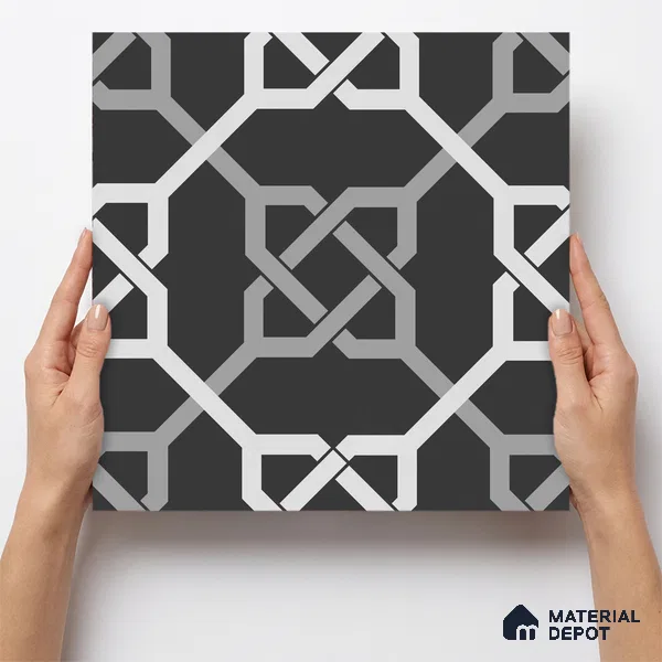 Multifired Moroccan Floor & Wall Tile TL 05706 B Zellige Black Geometrics 12 x 12 inch Vitrified Matte Finish - 9 mm | Suitable for Living Room, Bathroom, Kitchen & Backsplash