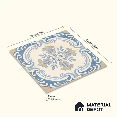 Multifired Moroccan Floor & Wall Tile TL 05707 Zellige Blue Mosaic 12 x 12 inch Vitrified Matte Finish - 9 mm | Suitable for Living Room, Bathroom, Kitchen & Backsplash