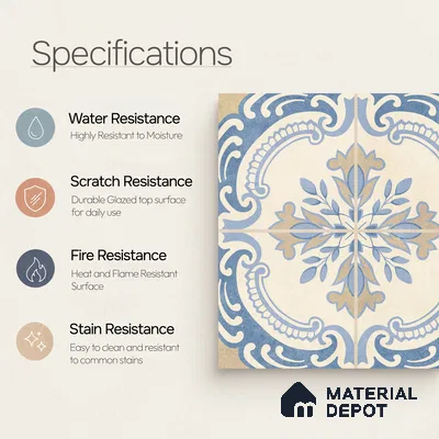 Multifired Moroccan Floor & Wall Tile TL 05707 Zellige Blue Mosaic 12 x 12 inch Vitrified Matte Finish - 9 mm | Suitable for Living Room, Bathroom, Kitchen & Backsplash