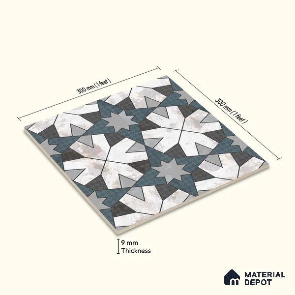 Multifired Moroccan Floor & Wall Tile TL 05708 Zellige Prismatic Green 12 x 12 inch Vitrified Matte Finish - 9 mm | Suitable for Living Room, Bathroom, Kitchen & Backsplash