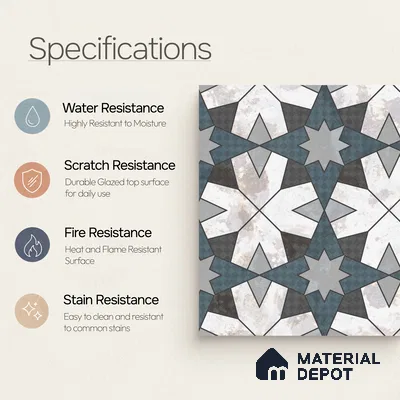 Multifired Moroccan Floor & Wall Tile TL 05708 Zellige Prismatic Green 12 x 12 inch Vitrified Matte Finish - 9 mm | Suitable for Living Room, Bathroom, Kitchen & Backsplash