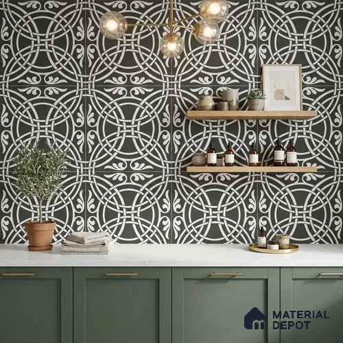Multifired Moroccan Floor & Wall Tile TL 05711 Zellige Sphere Foliage 1 ft x 1 ft Vitrified Matte Finish - 9 mm | Suitable for Kitchen, Bathroom, Balcony