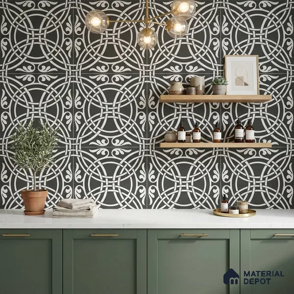 Multifired Moroccan Floor & Wall Tile TL 05711 Zellige Sphere Foliage 12 x 12 inch Vitrified Matte Finish - 9 mm | Suitable for Living Room, Bathroom, Kitchen & Backsplash